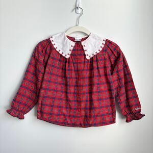 Kid's Vintage OshKosh B'gosh Red Plaid Ruffle Floral Collar Button Down Top